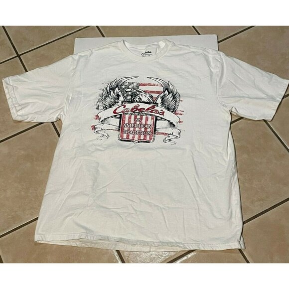 Cabela's Other - Cabela's shirt mens XL An American Tradition USA Flag short sleeve white